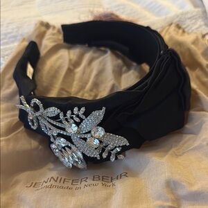 Jennifer Behr Black Headband with Silver Embellishments